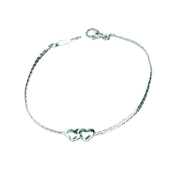 Vintage Monet Two Hearts Dainty Silver Tone Bracelet - Picture 2 of 5